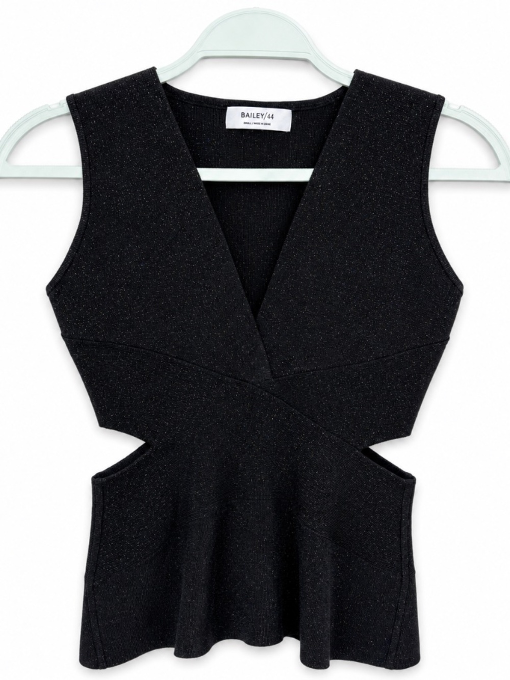 🖤 Bailey 44 Black Shimmer Knit Cutout Peplum Top Women's Small Cocktail Party